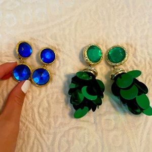 Vintage clip-on earrings, emerald green and royal blue